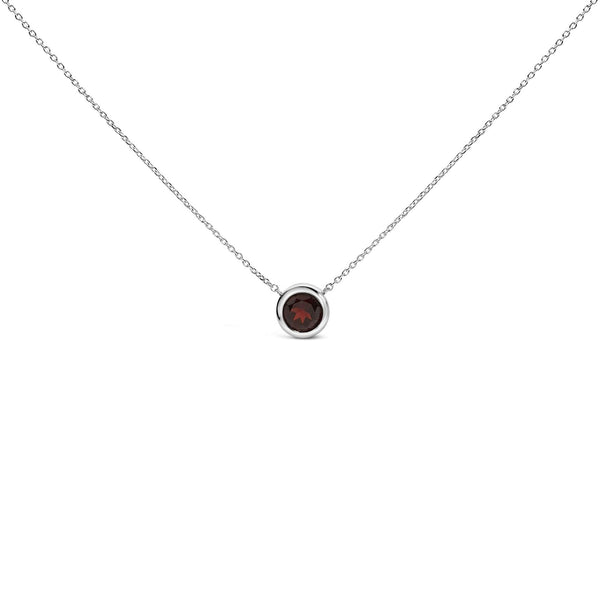 .925 Sterling Silver 7MM Bezel Set Created Gemstone Pendant Necklace - 18