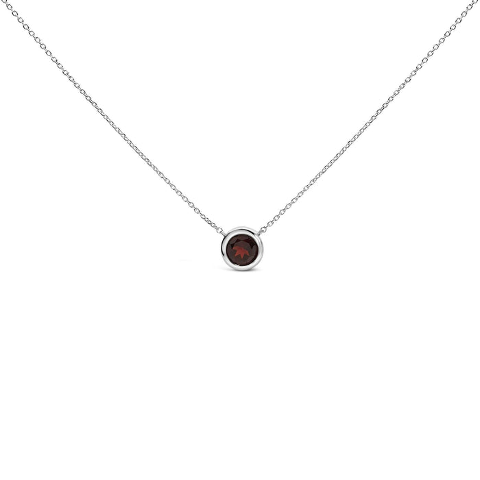.925 Sterling Silver 7MM Bezel Set Created Gemstone Pendant Necklace - 18