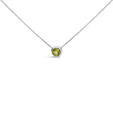 .925 Sterling Silver 7MM Bezel Set Created Gemstone Pendant Necklace - 18