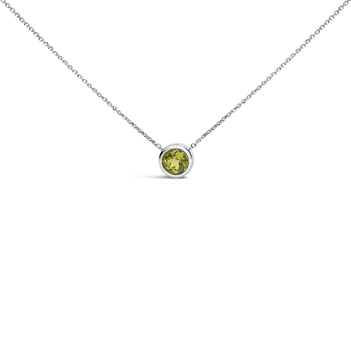 .925 Sterling Silver 7MM Bezel Set Created Gemstone Pendant Necklace - 18