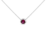 .925 Sterling Silver 7MM Bezel Set Created Gemstone Pendant Necklace - 18