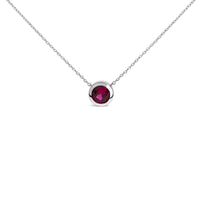 .925 Sterling Silver 7MM Bezel Set Created Gemstone Pendant Necklace - 18