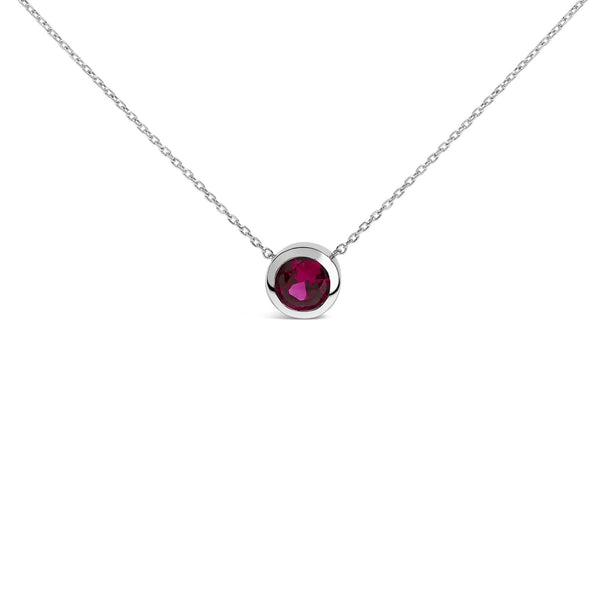 .925 Sterling Silver 7MM Bezel Set Created Gemstone Pendant Necklace - 18