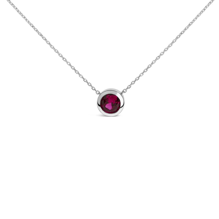 .925 Sterling Silver 7MM Bezel Set Created Gemstone Pendant Necklace - 18