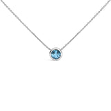 .925 Sterling Silver 7MM Bezel Set Created Gemstone Pendant Necklace - 18