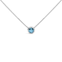 .925 Sterling Silver 7MM Bezel Set Created Gemstone Pendant Necklace - 18