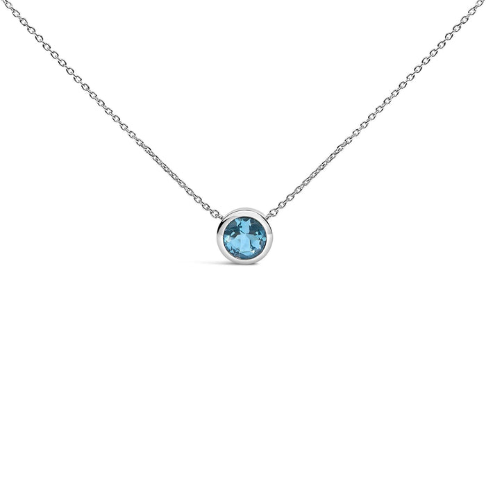 .925 Sterling Silver 7MM Bezel Set Created Gemstone Pendant Necklace - 18