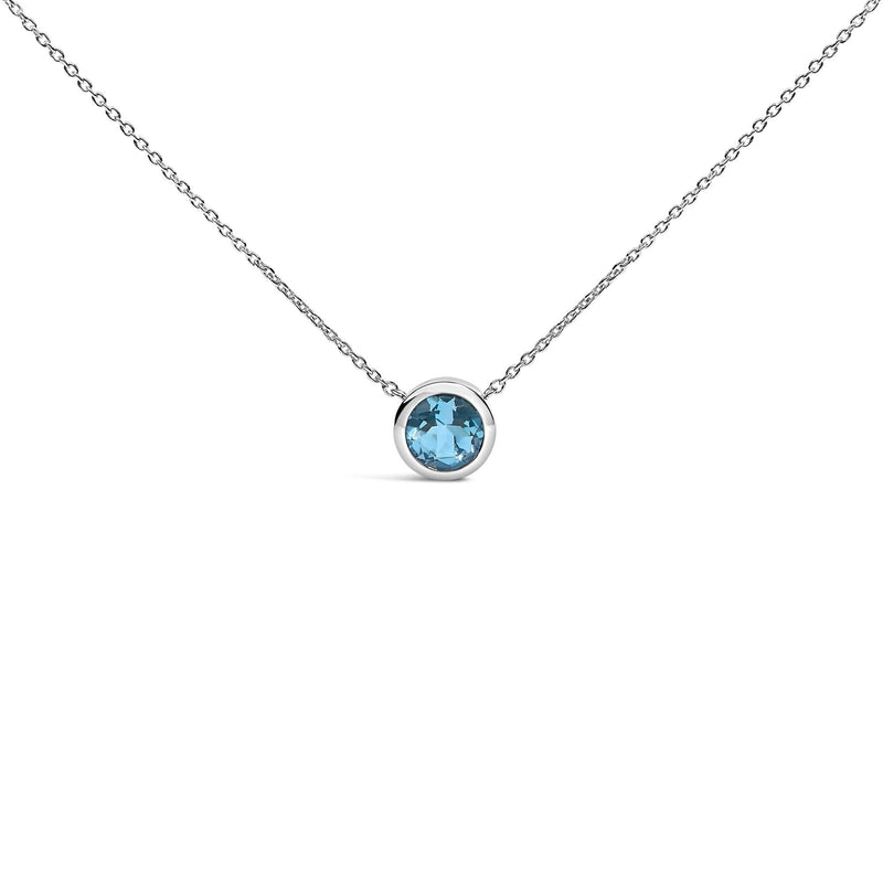 .925 Sterling Silver 7MM Bezel Set Created Gemstone Pendant Necklace - 18