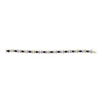 14K Yellow Gold 1.00 Cttw Alternating  Diamond and 6 1/2 Cttw Oval Blue Sapphire Link Bracelet (H-I Color, SI1-SI2 Clarity) - 7