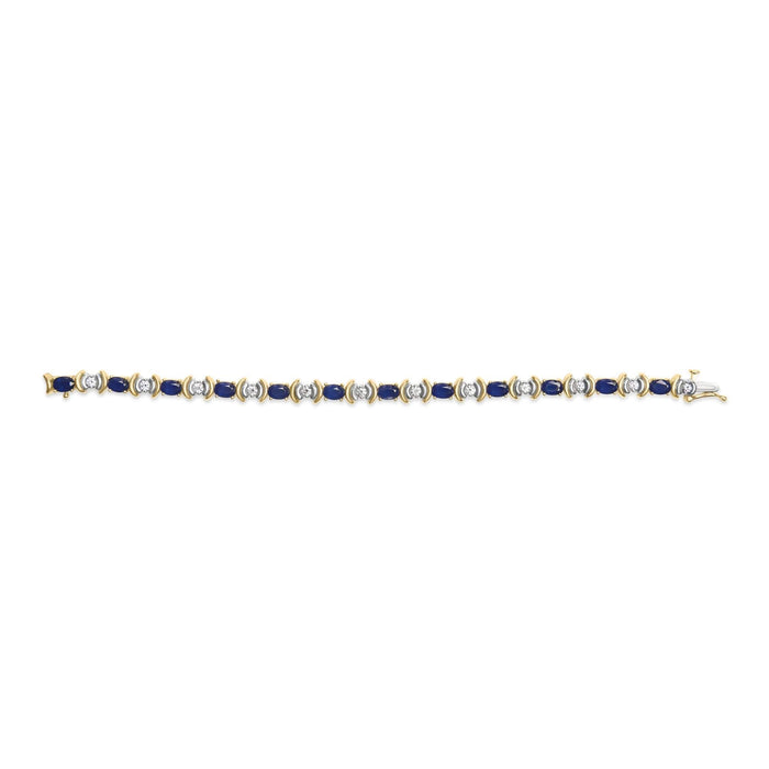 14K Yellow Gold 1.00 Cttw Alternating  Diamond and 6 1/2 Cttw Oval Blue Sapphire Link Bracelet (H-I Color, SI1-SI2 Clarity) - 7