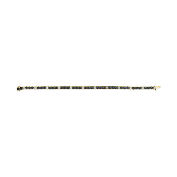 18K Yellow Gold Alternating 1 1/5 Cttw Diamond and 3X3 MM Blue Sapphire Tennis Bracelet (G-H Color, VS1-VS2 Clarity) - 7