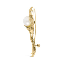 18K Yellow Gold 2/5 Cttw Diamond and 12MM Cultured South Sea Pearl Flower Pin Brooch (G-H Color, VS1-VS2 Clarity)-2