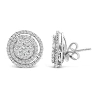 14K Gold 1 3/8 Cttw Diamond Cluster and Double Halo Stud Earring (G-H Color, SI1-SI2 Clarity)