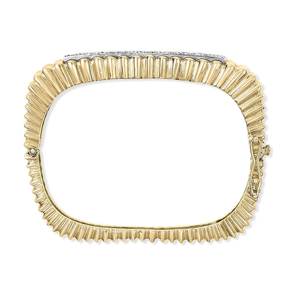14K Yellow Gold 1 1/4 Cttw Diamond Ribbed Rounded Rectangle Bangle Bracelet (G-H Color, VS2-SI1 Clarity) - 7.75
