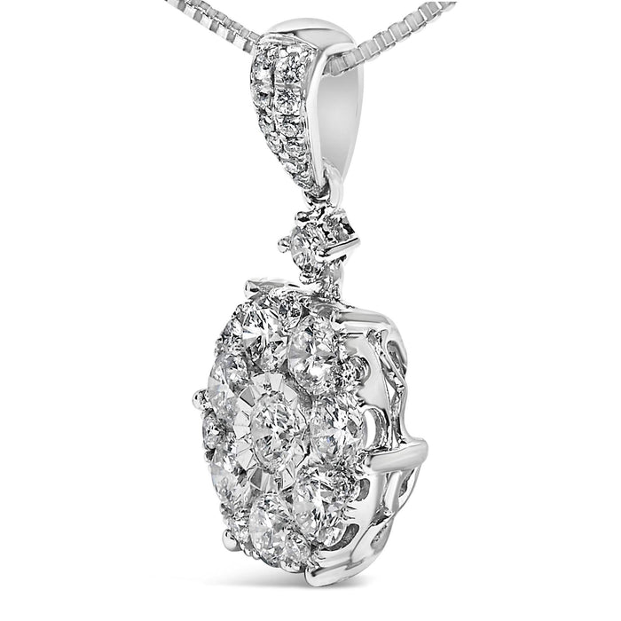 14K White Gold 1 1/5 Cttw Diamond Composite Cluster Pendant Necklace (F-G Color, VS2-SI1 Clarity) - 18