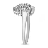 10K White Gold 1/2 Cttw Round & Baguette Cut Diamond Pear Shaped Domed Pavé Cluster with Halo Cocktail Ring (H-I Color, SI1-SI2 Clarity)-2 thumbnail 3