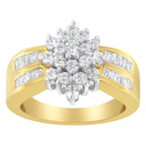 10K Yellow Gold 1.0 Cttw Marquise Composite Diamond Cluster Cocktail Ring (H-I Color, SI2-I1 Clarity)-2 thumbnail 3