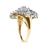 10K Yellow Gold 1 Cttw Round and Baguette cut Diamond Cluster and Rhombus Halo Ring (H-I Color, I1-I2 Clarity)-2 thumbnail 3