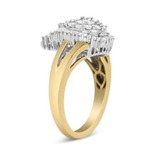 14K Yellow and White Gold 1.00 Cttw Round and Baguette-Cut Diamond Ballerina Cocktail Ring (H-I Color, SI2-I1 Clarity)-2