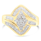 10K Yellow Gold Diamond Bypass Cluster Ring (1 Cttw, I-J Color, I2-I3 Clarity)-2 thumbnail 3