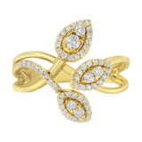 10K Yellow Gold 1/2 Cttw Round-Cut Diamond Layered Crossover Triple Leaf Bypass Ring (I-J Color, I1-I2 Clarity)-2 thumbnail 3