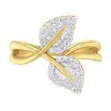 10K Yellow Gold 3/8 Cttw Round and Baguette-Cut Diamond Leaf Cocktail Ring (I-J Color, I1-I2 Clarity)-2 thumbnail 3