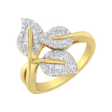 18K Yellow and White Gold Plated .925 Sterling Silver 3/8 Cttw Baguette and Round Diamond Bypass Triple Leaf Ring (I-J Color, I1-I2 Clarity)-2 thumbnail 3