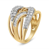 10K Yellow and White Gold 1.0 Cttw Round and Baguette-Cut Diamond Multirow Interwoven Cocktail Ring (I-J Color, I2-I3 Quality)-2 thumbnail 3
