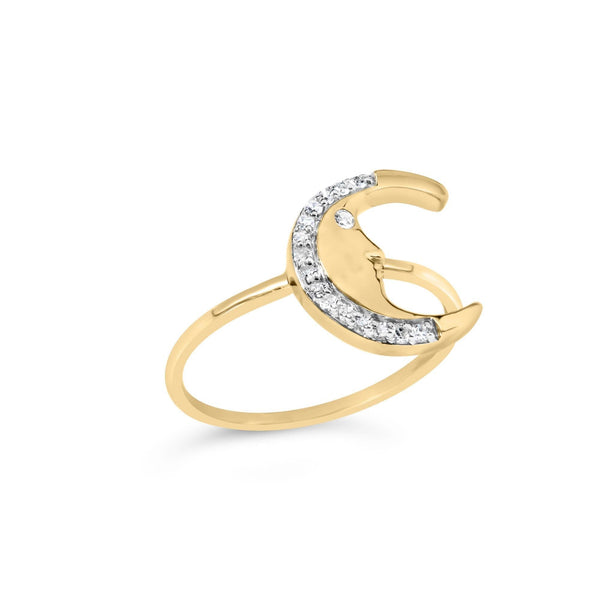 10K Yellow Gold 1/10 Cttw Diamond Crescent Moon Ring (I-J Color, I1-I2 Clarity)