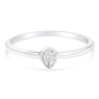 .925 Sterling Silver 1/20 Carat Diamond Teardrop Pear-Shaped Miracle Set Petite Fashion Promise Ring (J-K Color, I1-I2 Clarity)