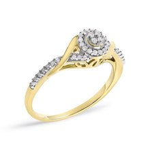 10K Yellow Gold 1/10 Cttw Diamond Swirl and Halo Promise Ring-2