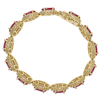 14K Yellow Gold 6 2/5 Cttw Diamond and 34.0 Cttw Oval Red Ruby Halo Link Bracelet (I-J Color, SI1-SI2 Clarity) - 7.25