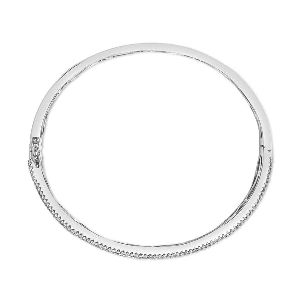18K White Gold Alternating Diamond and 8.00 Cttw Princess Cut Blue Sapphire Multi Row Bangle Bracelet (G-H Color, VS1-VS2 Clarity) - 7