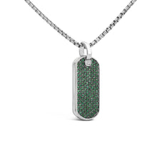 Men's .925 Sterling Silver Created Green Emerald Dog Tag Pendant Necklace - 22" Inches-2