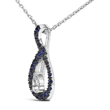 .925 Sterling Silver Created Blue and White Sapphire Teardrop Shaped Pendant Necklace - 18" Inches-2
