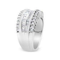 14K White Gold 1.00 Cttw Round and Baguette-Cut Diamond Modern Band Ring (H-I Color, SI2-I1 Clarity)