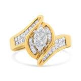 14K Yellow Gold Princess, Baguette, and Pie cut Diamond Marquise Shaped Ring (1 1/4 Cttw, G-H Color, SI1-SI2 Clarity)-2 thumbnail 3