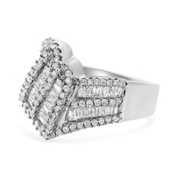 14K White Gold 1-1/2 Cttw Round and Baguette Diamond Bypass Cocktail Ring Band (H-I Color, SI1-SI2 Clarity)
