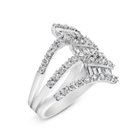 18K White Gold 1 3/4 Cttw Diamond Multi Crossover and Split Shank Cocktail Ring
