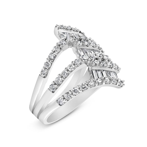 18K White Gold 1 3/4 Cttw Diamond Multi Crossover and Split Shank Cocktail Ring
