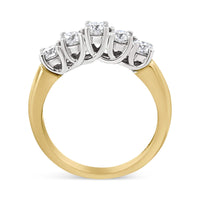 18K Yellow Gold 1.0 Cttw 4 Prong Set Round Cut Diamond Step up 5 Stone Ring Band (F-G Color, SI1-SI2 Clarity)