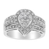 10K White Gold Diamond Cocktail Teardrop Ring (1/2 Cttw, H-I Color, SI2-I1 Clarity)-2 thumbnail 3
