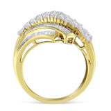 10K Yellow Gold 1.0 Cttw Round & Baguette Cut Diamond 64 Stone Bypass Style Channel Set Modern Statement Ring (H-I Color, SI1-SI2 Clarity)-2 thumbnail 3
