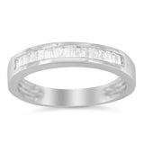 .925 Sterling Silver 1/3 Cttw Baguette Cut Diamond Channel Set Stackable Wedding Ring (H-I Color, I1-I2 Clarity)-2 thumbnail 3