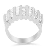 .925 Sterling Silver 1.0 Cttw Baguette Cut Diamond Vertical Channel Fluted Multi-Row Unisex Fashion Wedding Ring (H-I Color, I1-I2 Clarity)-2 thumbnail 3
