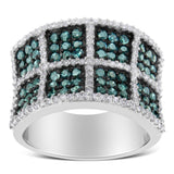 14K White Gold White and Treated Blue Diamond Cocktail Ring (1 1/2 Cttw, H-I Color, I1-I2 Clarity)-2 thumbnail 3