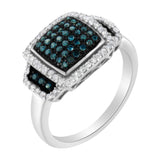 Black Rhodium Plated .925 Sterling Silver 1/2 Cttw White & Blue Diamond Square Halo Cocktail Ring (Fancy Blue & H-I Color, I2-I3 Clarity)-2 thumbnail 3