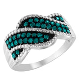 .925 Sterling Silver Treated Blue Color Diamond cocktail Ring (1/2 Cttw, Treated Blue Color, I2-I3 Clarity)-2 thumbnail 3
