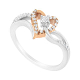 10K Rose Gold Plated .925 Sterling Silver 1/5 Cttw Diamond Two Tone Open Heart Promise or Fashion Ring (I-J Color, I2-I3 Clarity)-2 thumbnail 3