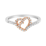 10K Rose Gold over .925 Sterling Silver 1/5 Cttw Diamond Two Tone Open Heart Promise or Fashion Ring (I-J Color, I2-I3 Clarity)-2 thumbnail 3